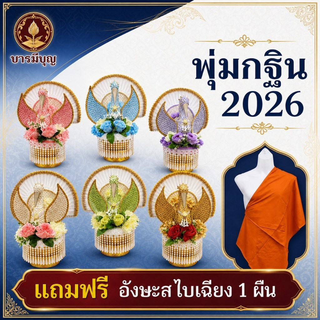 พุ่มกฐินนกยูง แบบใหม่เเถมฟรี อังษะ ถวายพระสงฆ์