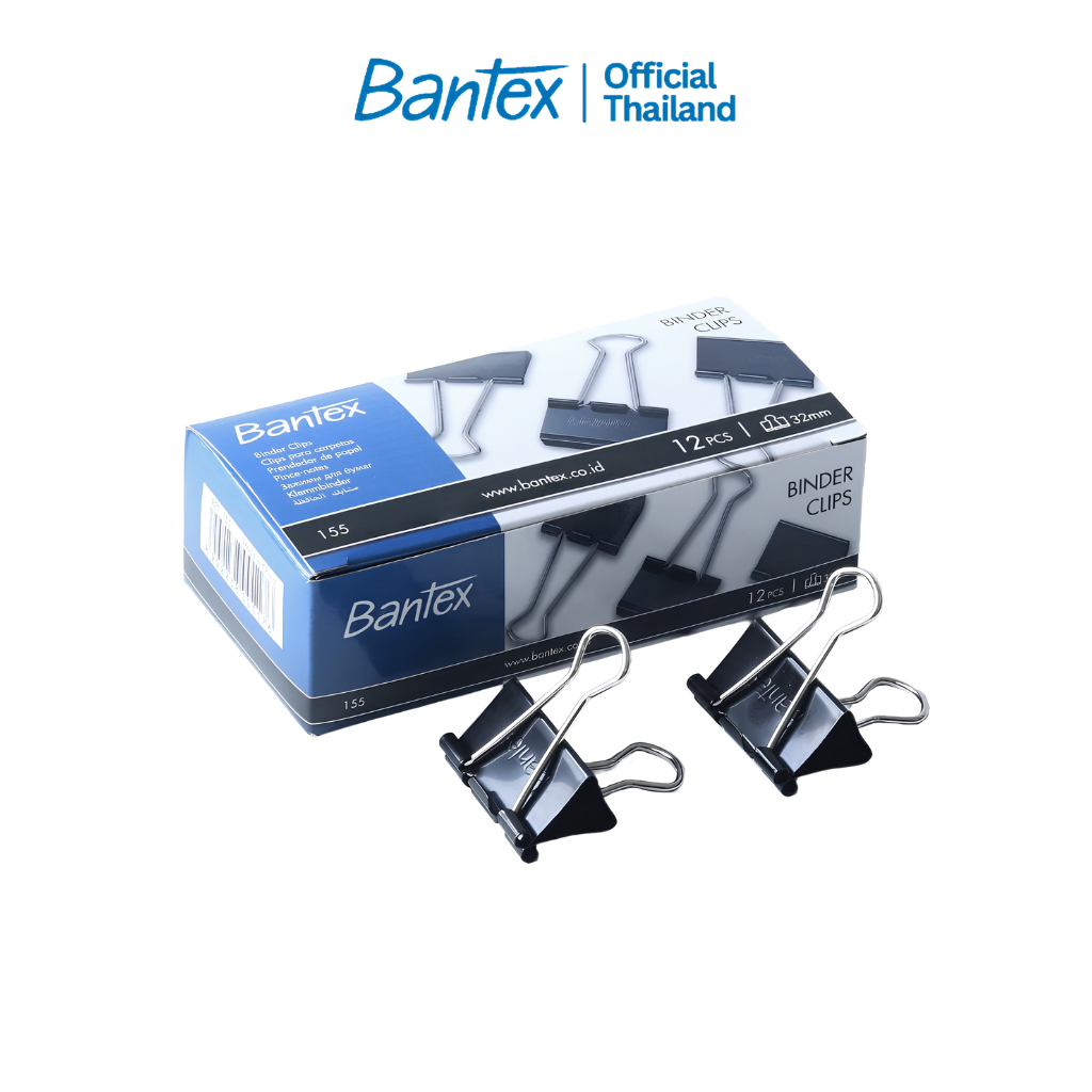 Bantex คลิปหนีบเอกสาร ขนาด 15/ 19/ 25/ 32/ 41มม 12ชิ้น/กล่อง คลิปหนีบ คลิปหนีบ2ขา Binder Clips