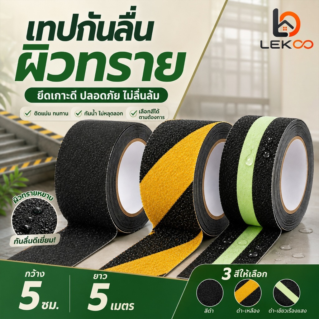 [ส่งเร็ว] เทปกันลื่น กาวกันลื่น แถบกันลื่น 5 cm x 5 เมตร เทปพีวีซีกันลื่น เทปกันน้ํา สำหรับกันลื่น เส้นเตือน สามสี