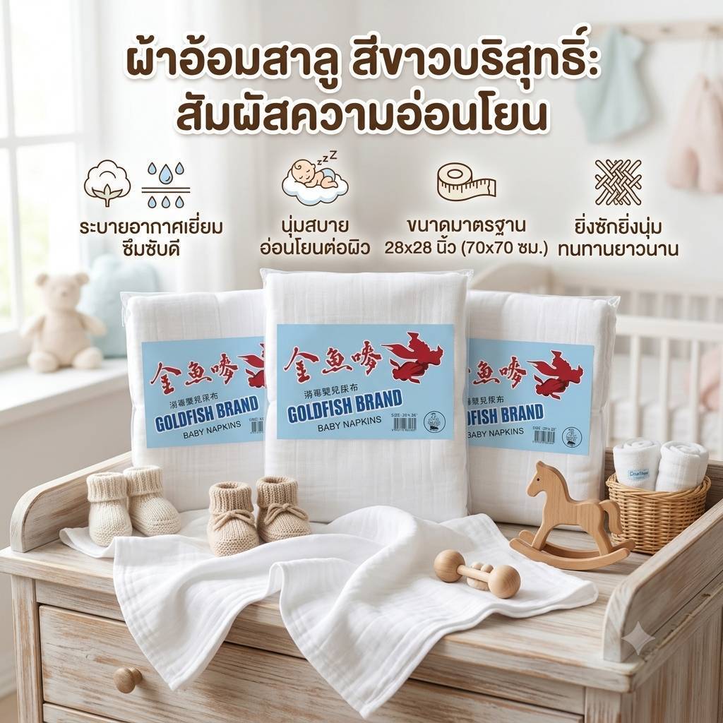 ผ้าอ้อมเด็กชนิดผ้าสาลูเย็บขอบสีขาวขนาด กว้าง 28นิ้ว ยาว 28 นิ้ว บรรจุแพคละ 12 ผืน สินค้าพร้อมส่งมีบริการเก็บเงินปลายทาง