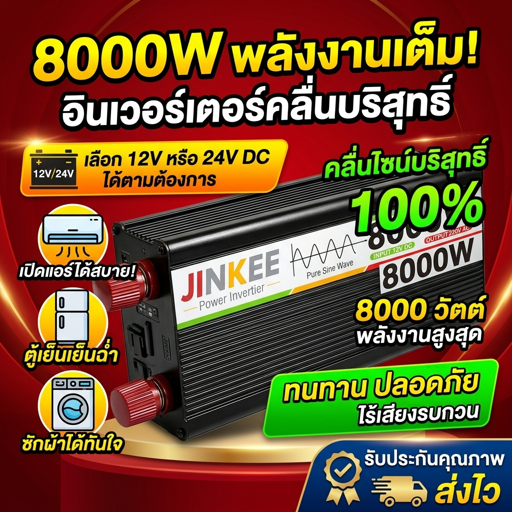 8000W/5000W 24V อินเวอร์เตอร์ 12V TO 220V แปลงไฟ12v เป็น 220v อินเวอร์เตอร์โซลาร์เซลล์ อินเวอร์เตอร์คลื่นไซน์บริสุทธิ์