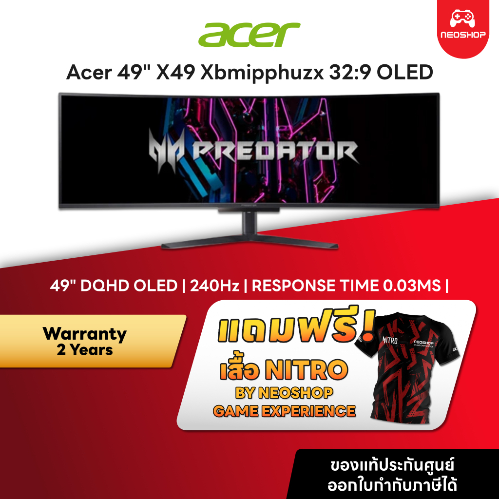 Acer 49" X49 Xbmipphuzx 32:9 OLED (5120x1440) 240Hz Curved Gaming Monitor by Neoshop สินค้าพร้อมส่ง