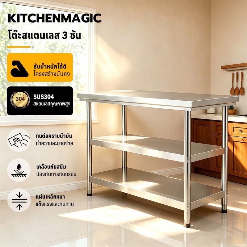 ต๊ะสแตนเลส  สูง: 80cm โต๊ะทำงาน 304 stainless steel table LxW：80x60 100x60 120x60 150x60 180x80cm