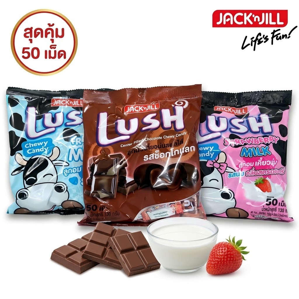 ลัช ลูกอมเคี้ยวนุ่ม มีให้เลือก 6 รส ถุงละ 50 เม็ด Lush Candy