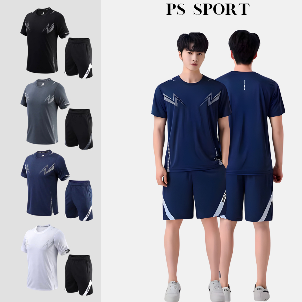 ps sport ชุดกีฬา 2 ชิ้น ( เสื้อเชิ้ตแขน สั้น + กางเกงขาสั้น ) ( ผู้ชาย / หญิง ใส่ได้ ) กระชับสัดส่วน #9002-8315