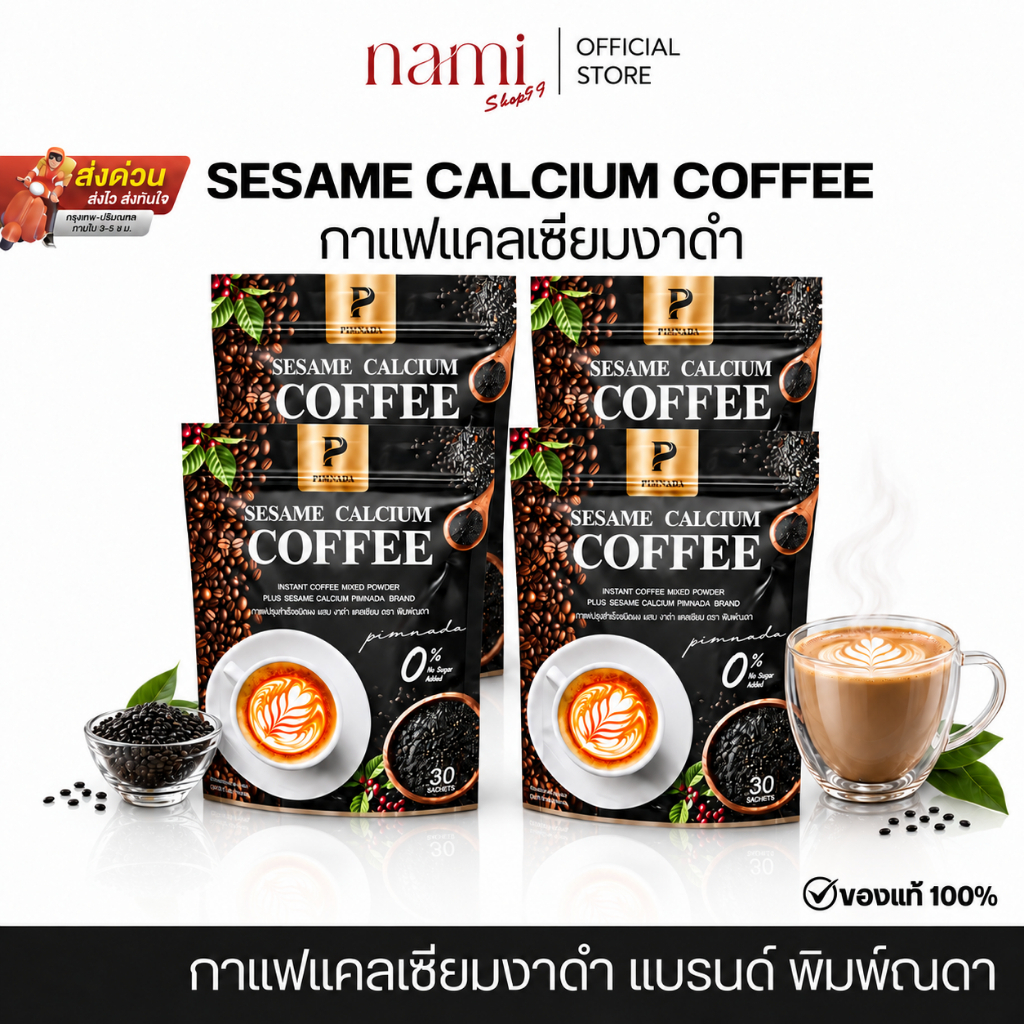 ขายเทสต็อค ของแท้ Sesame calcium coffee กาแฟงาดำ ผสมแคลเซียม พิมพ์ณดา กาแฟแคลเซียล ลดปวดเมื่อย กาแฟง