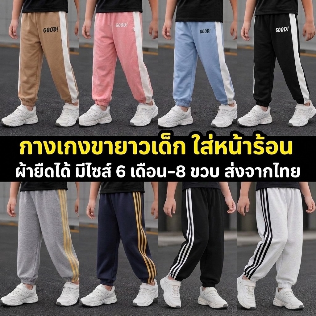 ส่งจากไทย กางเกงหน้าร้อน กางเกงกันยุง กางเกงขายาวเด็ก CK033 ปลายขาจั๊ม ไซส์ 6 เดือน-8ปี