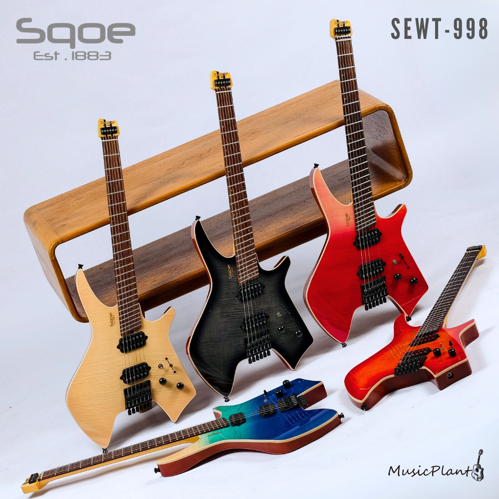 Sqoe กีตาร์ไฟฟ้าหัวตัด Fan Frets - Headless Guitar SEWT998 (6-String) with bag