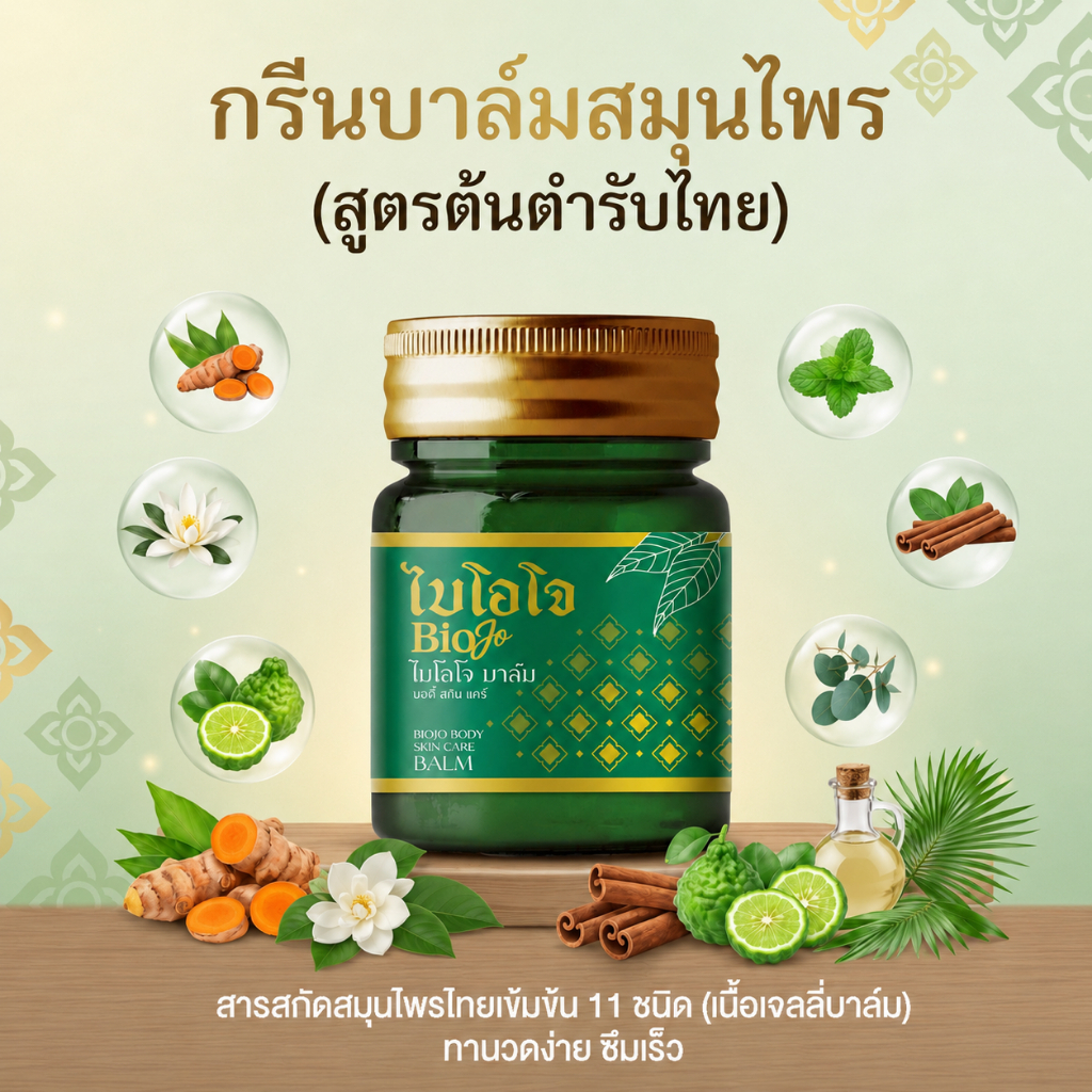 BIOJO บาล์มนวดสมุนไพร [1 ขวด 30 g.] เนื้อบาล์มซึมไว ซึมลึก สมุนไพรไทยเข้มข้น