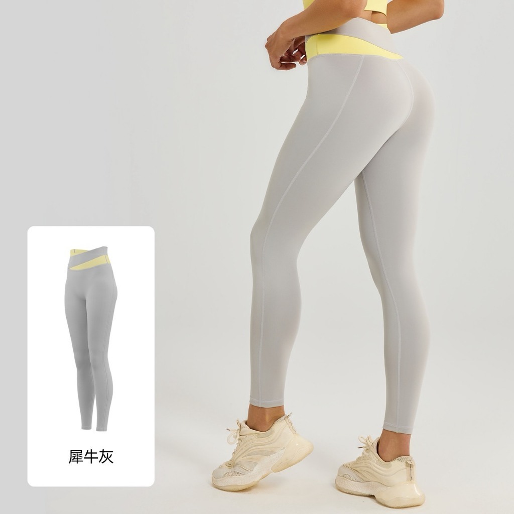 กางเกงโยคะขายาว กางเกงเลกกิ้ง กางเกงออกกำลังกายผู้หญิง แบบไร้ตะเข็บหน้าเป้าไม่ยิ้มทรงสวย ผ้านิ่มใส่สบายบางเบา แถบ 2สี