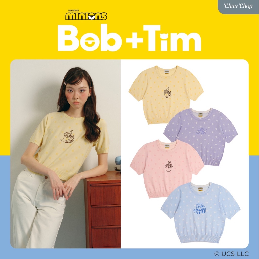 [ใช้โค้ดลด 30% สูงสุด 1,000.-] CHUUCHOP | M-L | Minions Bello Knit Top เสื้อไหมพรม Polka Dot ปักลายม
