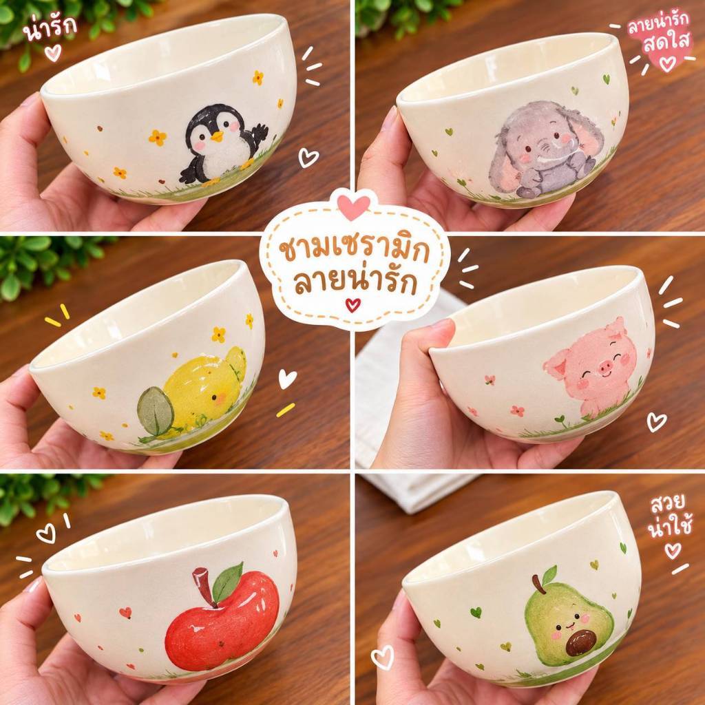 ถ้วยเซรามิค ลายการ์ตูน ดอกไม้ ขนาด 4/5/6 นิ้ว ถ้วยสวยๆ ชามสวยๆ ถ้วยราคาถูก เข้าไมโครเวฟได้