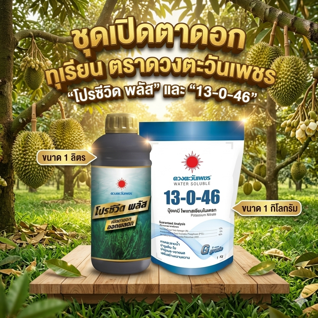 [ส่งฟรีร้านโค้ดคุ้ม] ชุดเปิดตาดอก โปรชีวิตพลัส ปุ๋ยเกล็ด 13-0-46 ดวงตะวันเพชร ปุ๋ยน้ำทุเรียน ดึงช่อด