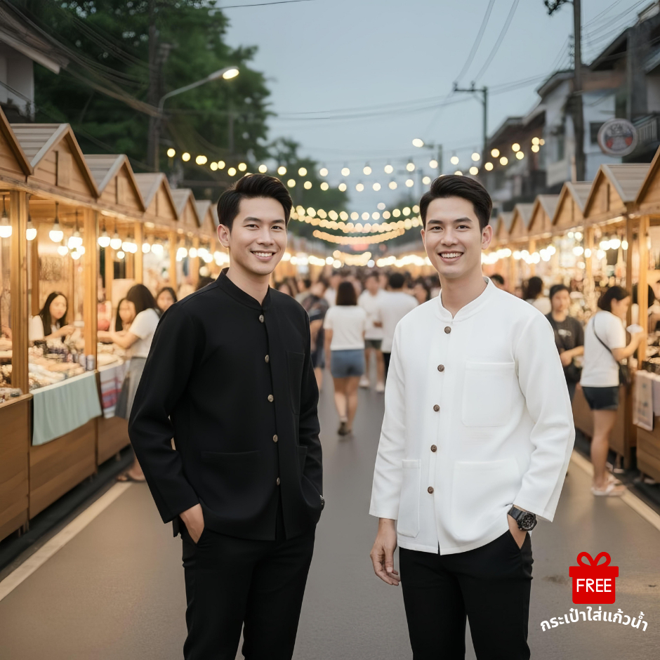 เสื้อพื้นเมืองผู้ชายรุ่นเจ้าขุน ผ้าฝ้ายเกรดA เนื้อนุ่มใส่สบาย แถมฟรีกระเป๋าใส่แก้วน้ำ!!