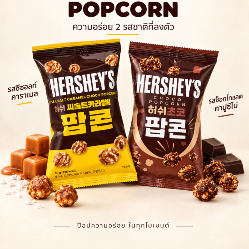 [ EXP.05.2027 1 ห่อ] HERSHEY'S Chocolate/Sea Caramel Choco Popcorn 50g ป๊อบคอร์น