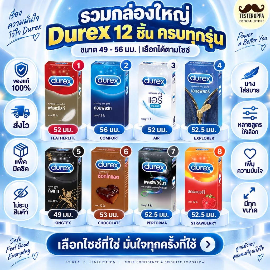 Durex Condom กล่องใหญ่ [ขนาด 49-56 มม.] ถุงยางอนามัย ดูเร็กซ์ [บรรจุ12ชิ้น/กล่อง] ‼ ส่งเร็ว ส่งไว