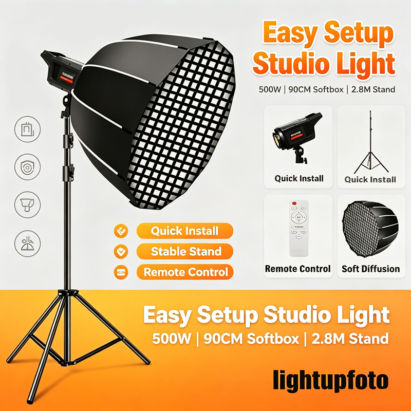 90cm Softbox 500w LED LIGHT ซอฟต์บ็อกซ์ ไฟสตูดิโอ ไฟต่อเนื่อง ไฟถ่ายรูป ไฟไลฟ์สด camera light photo 