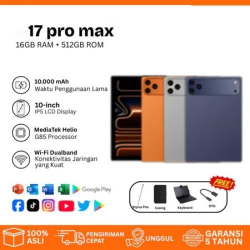 Pad 17 Pro Max แท็บเล็ตพีซี 10.1 นิ้ว RAM16GB ROM1TB แท็บเล็ต Android สำหรับธุรกิจ การศึกษา ความบันเ