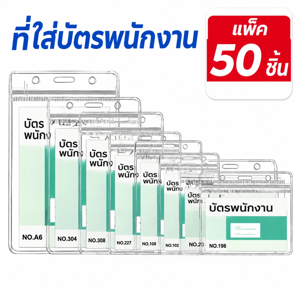 ที่ใส่บัตรพนักงาน【แพ็ค50ชิ้น】ที่ใส่บัตรพนักงาน พร้อมสายคล้องคอ แบบอ่อน ป้ายชื่อพนักงาน ID HOLDER