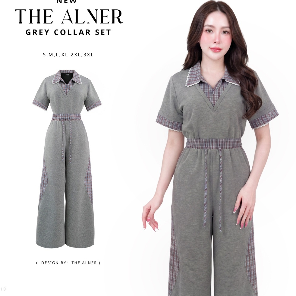 Grey Collar Set ชุดเซตเสื้อเทาคอปกสก็อต กางเกงขายาว Thealner(ดิอัลเนอร์)AN019