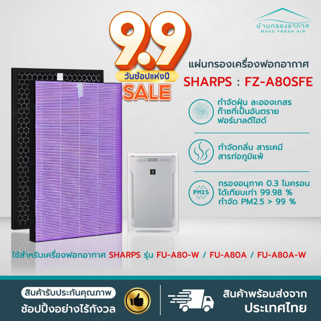 แผ่นกรองอากาศ HEPA Filter FZ-A80SFE และ กรองคาร์บอน เครื่องฟอกอากาศ sharp รุ่น FU-A80TA แผ่นกรองอากา