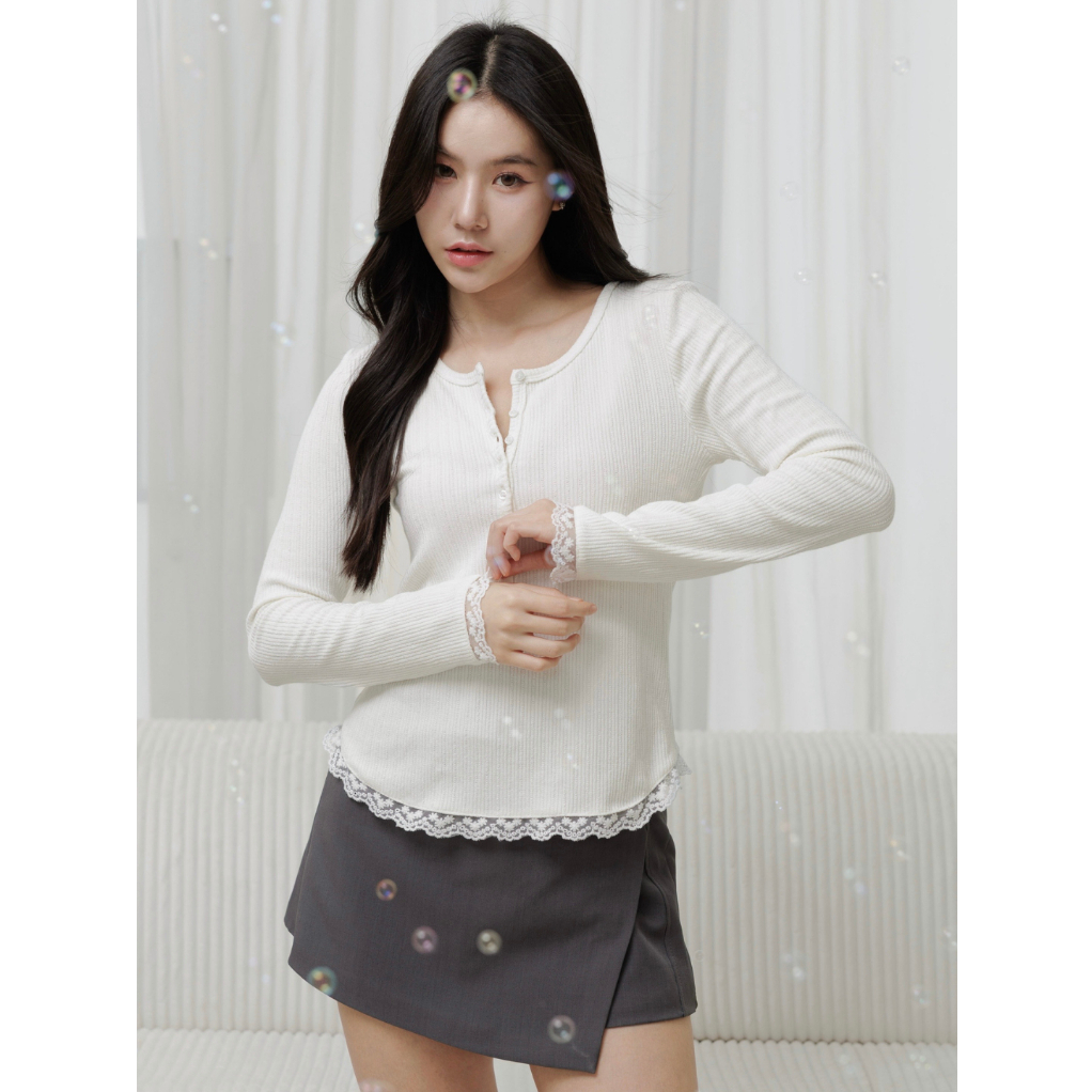 COZME BKK Mabel top เสื้อแขนยาวแต่งลูกไม้ พร้อมส่ง 3 สี