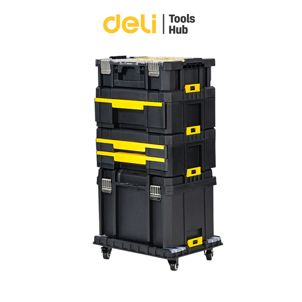 Deli กล่องเก็บอุปกรณ์ กล่องเครื่องมือ สำหรับช่าง อเนกประสงค์ วางซ้อนล็อคต่อกันได้ ทนทาน Stack Tool B