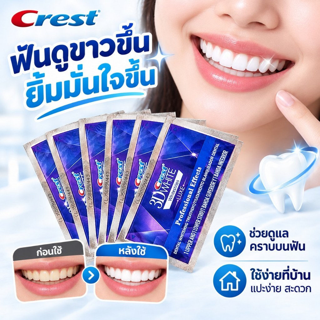 【แปะปุ๊บ ยิ้มมั่นใจ】แถบฟันขาว ลดเลือนฟันเหลือง ขจัดคราบ ฟันดูขาวขึ้น