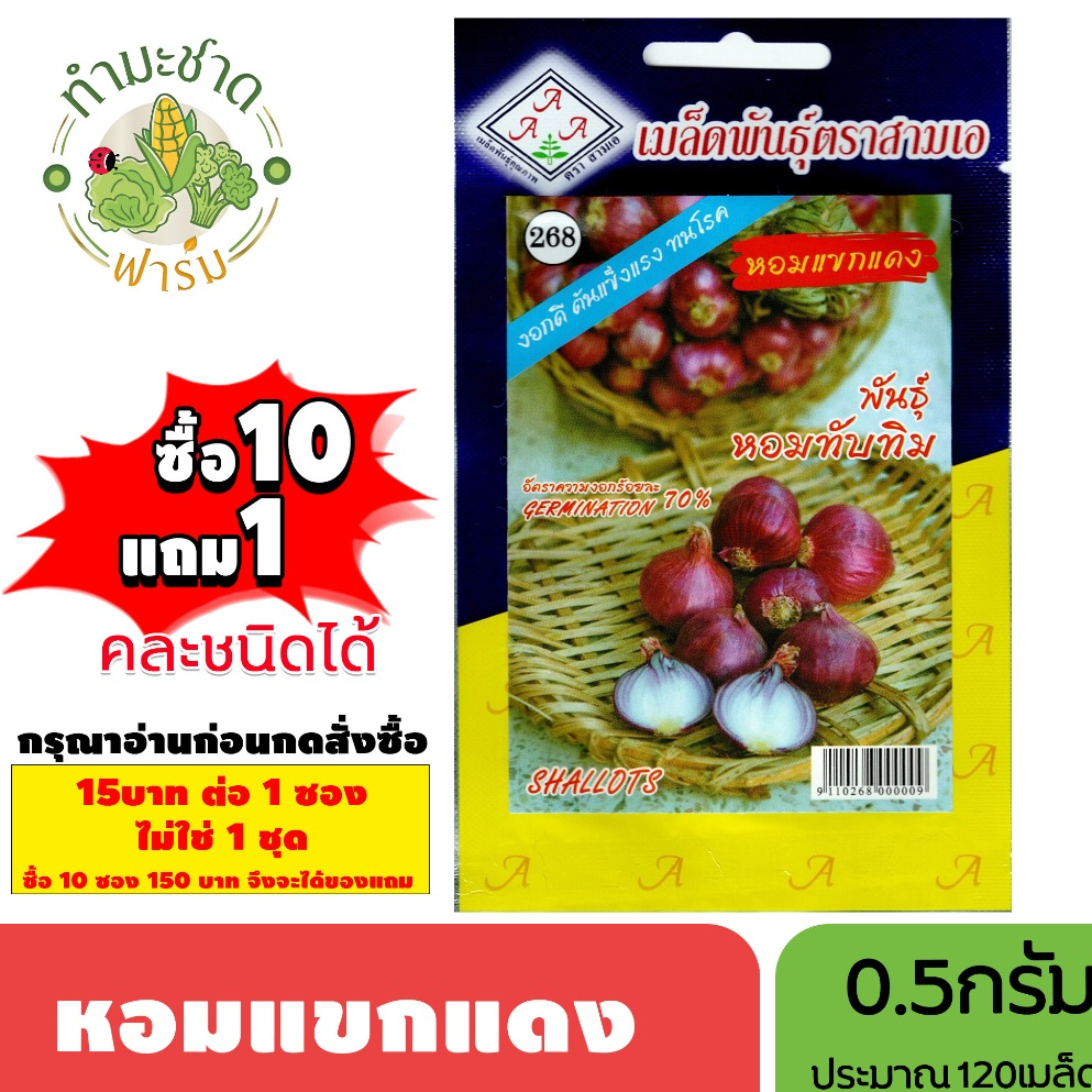 [1ซอง] 3A (ซื้อ10แถม1) เมล็ดพันธุ์ หอมแขกแดง ขนาด0.5กรัม ประมาณ120เมล็ด SHALLOTS หอมแขก หอมแดง เมล็ดพันธุ์พืช เมล็ดผัก ป