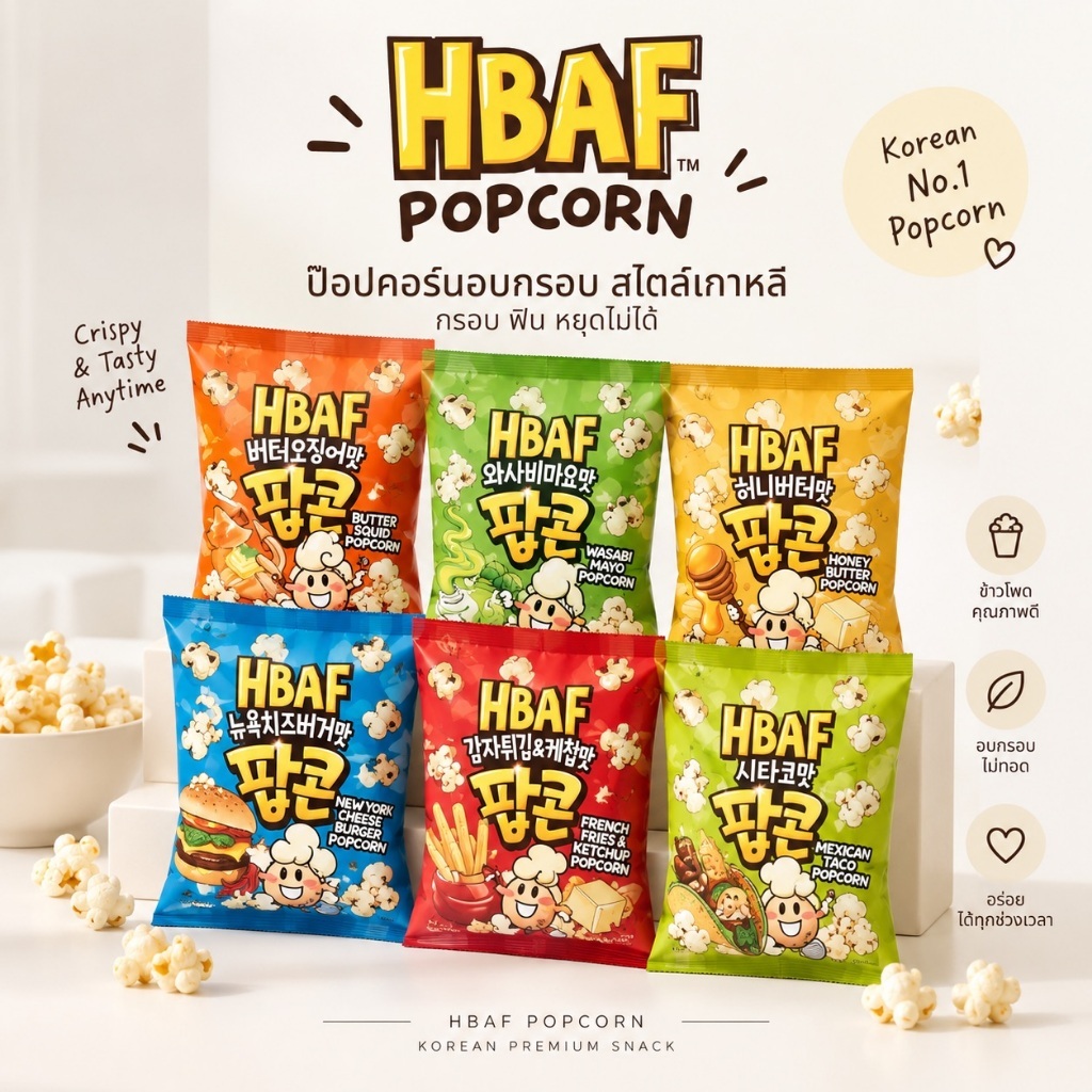 [1 ซอง] HBAF Popcorn 80g ป๊อปคอร์นเกาหลี🍿