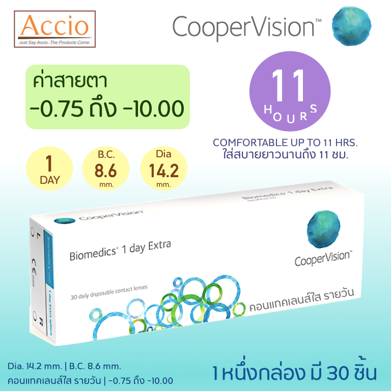Cooper Vision Biomedics คอนแทคเลนส์ใส ชนิดรายวัน ไบโอเมดิกส์ วันเดย์ พลัส บรรจุ 30 ชิ้น ค่าสายตา -0.75 ถึง 10.00