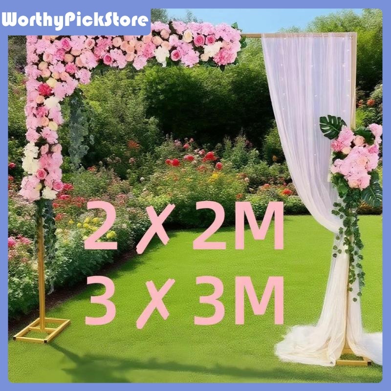 COD 2M×2M / 3M×3M Square Arch ขาตั้งกรอบฉากหลังโลหะสีทอง ขาตั้งฉากหลังงานแต่งงาน ตกแต่งพิธีวันเกิด ปาร์ตี้