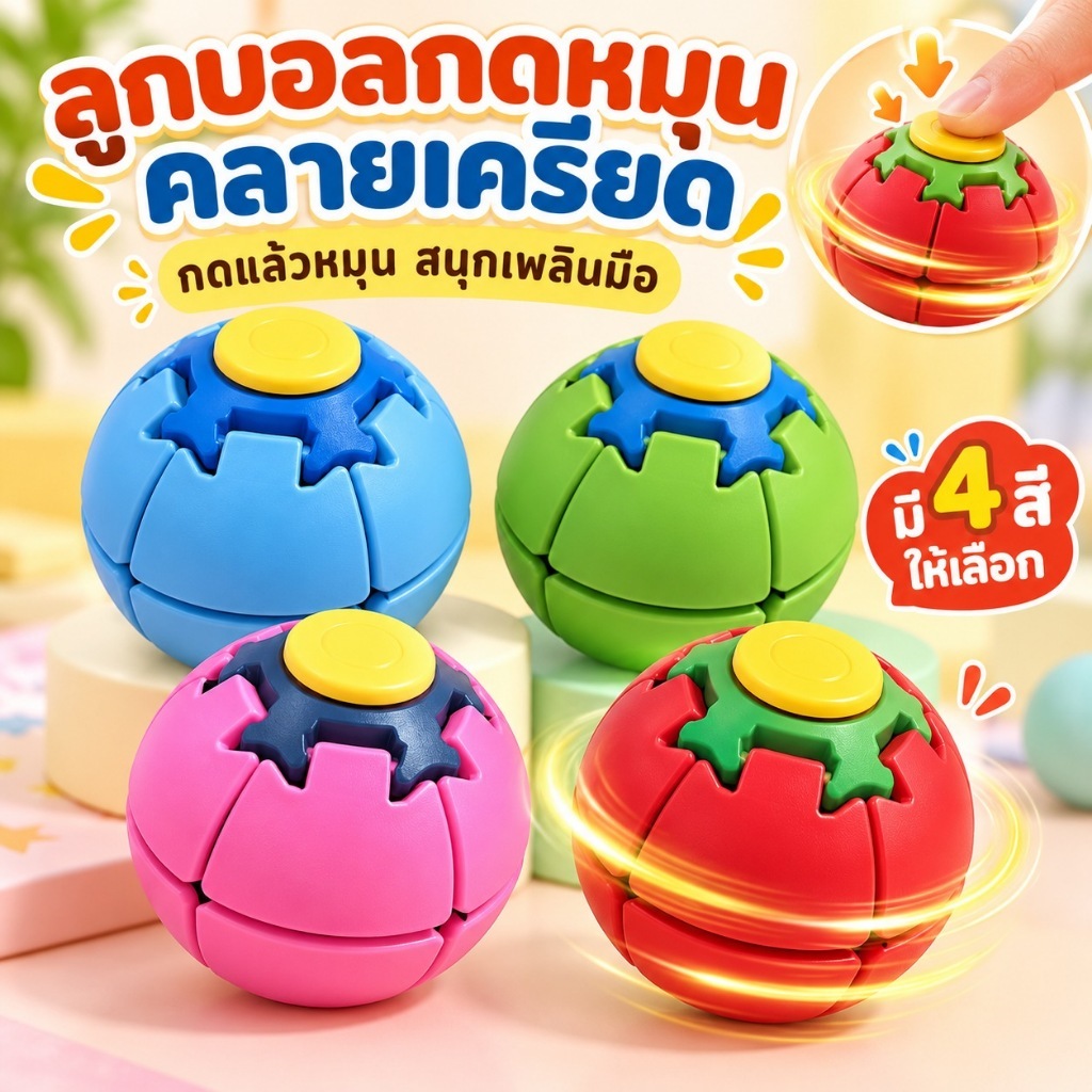 KiKi ลูกบอลคลายเครียด กดหมุนแปลงร่าง ของเล่น Fidget Toy ลูกข่างหมุน ของเล่นฝึกมือ พกพาง่าย มี 4 สี