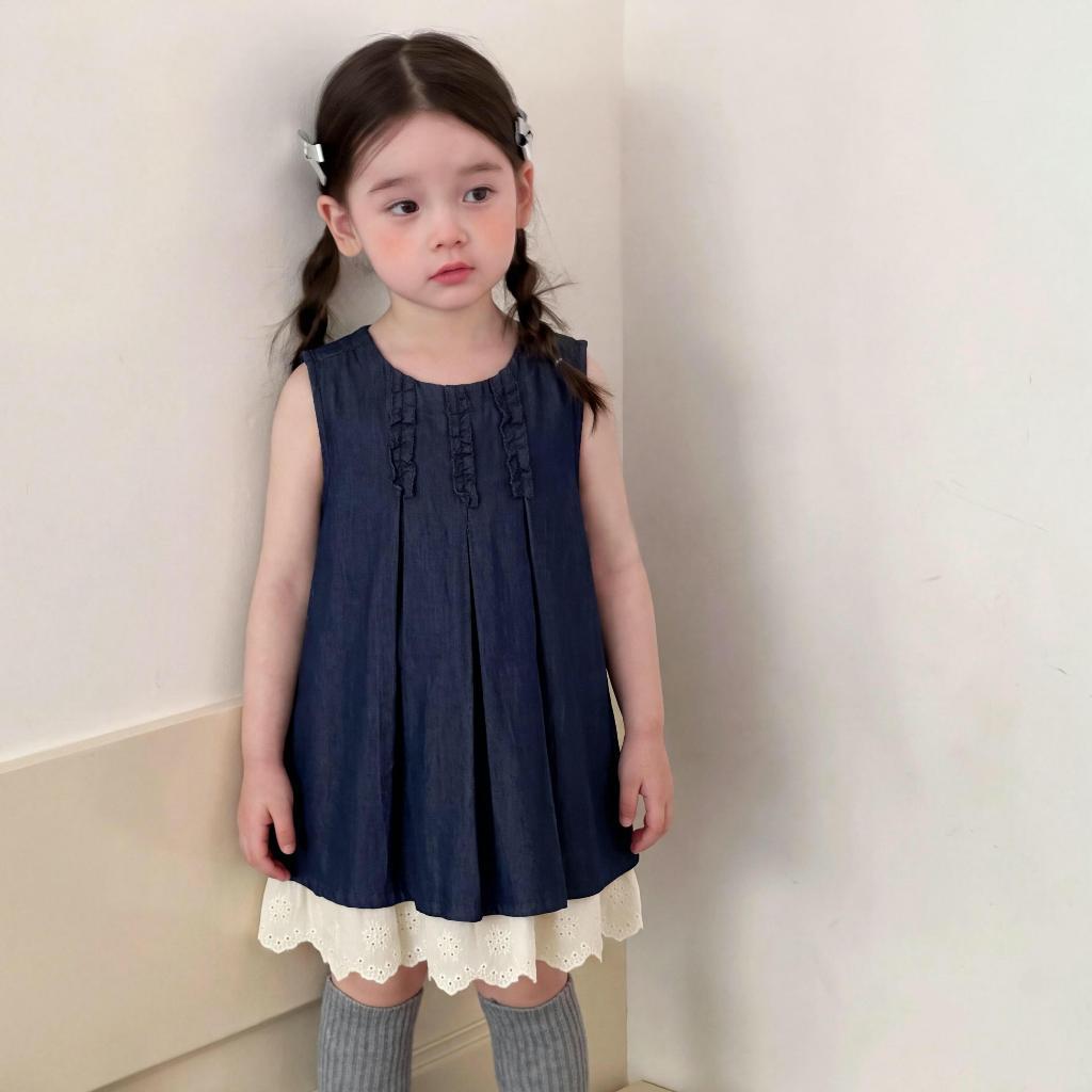PRINCESS KESLI ชุดกระโปรงยีนส์สองชิ้นสำหรับเด็กผู้หญิง แบบเกาหลี สไตล์หลวม ชุดเดรสยีนส์เด็ก 2-11 ปี รูปที่ 3