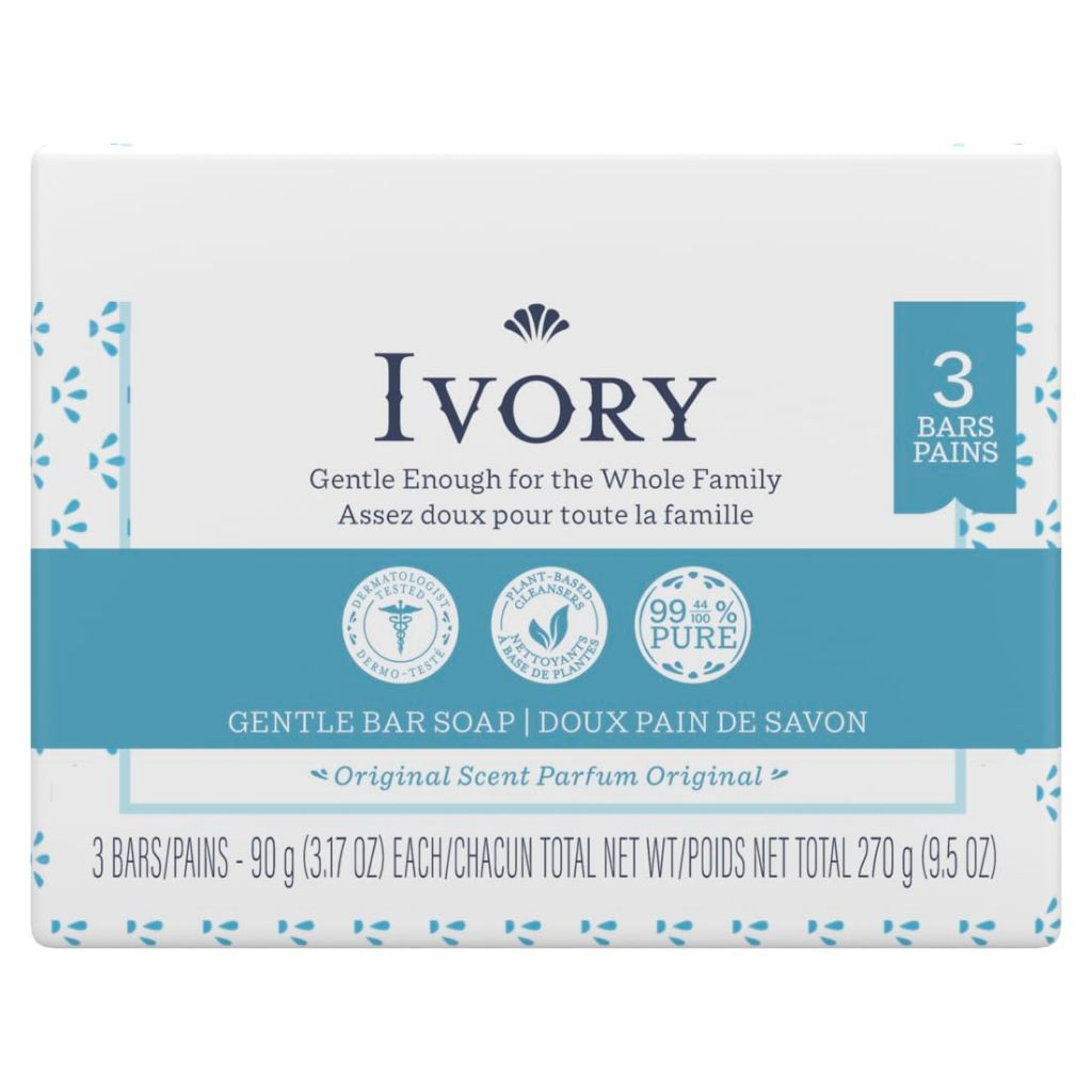 Ivory Gentle Bar soap90gx3Bars  สบู่ก้อน ไอวอรี่ สูตรอ่อนโยน สำหรับผิวบอบบาง แพ้ง่าย 90กรัม