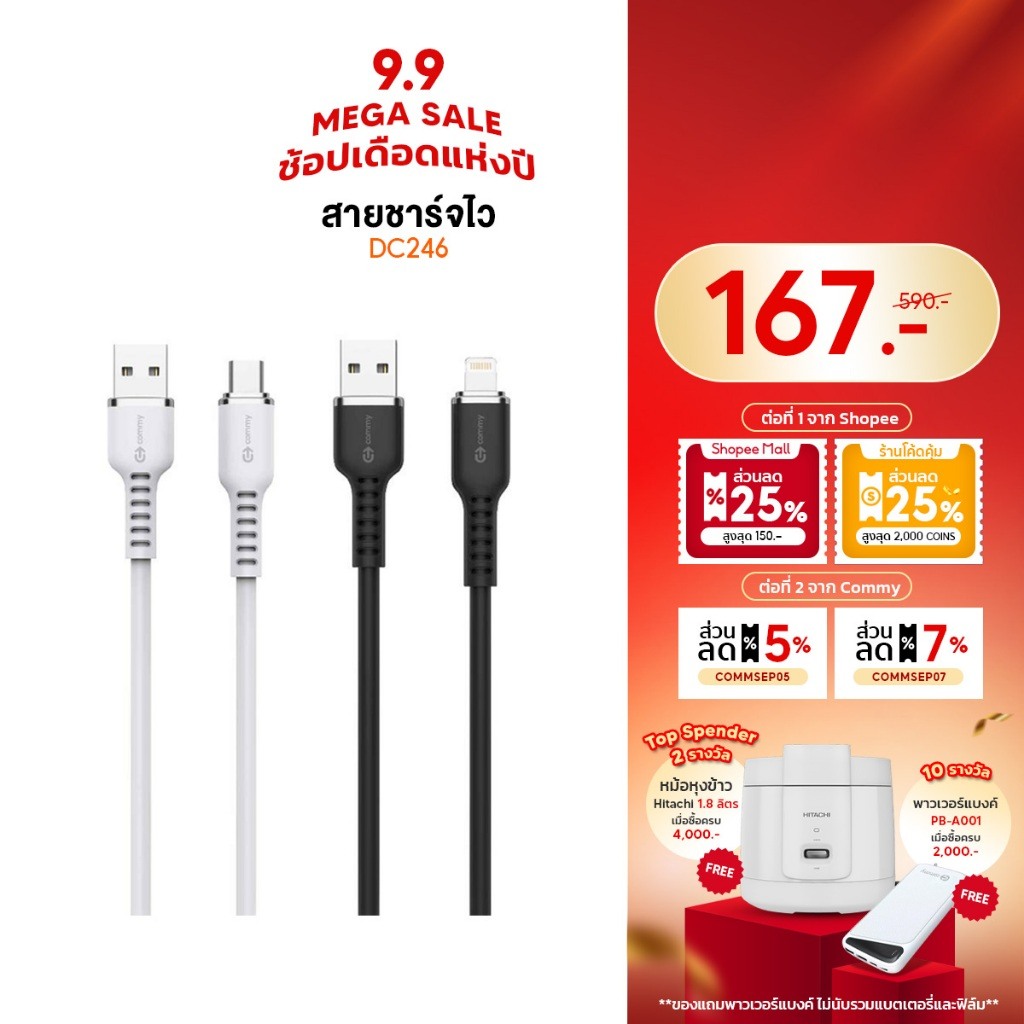 Commy สายชาร์จ 1.5 เมตร รุ่น DC246/DC247/DC248 สายชาร์จไอโฟน ซัมซุง แอนดรอย lightning/ type-C