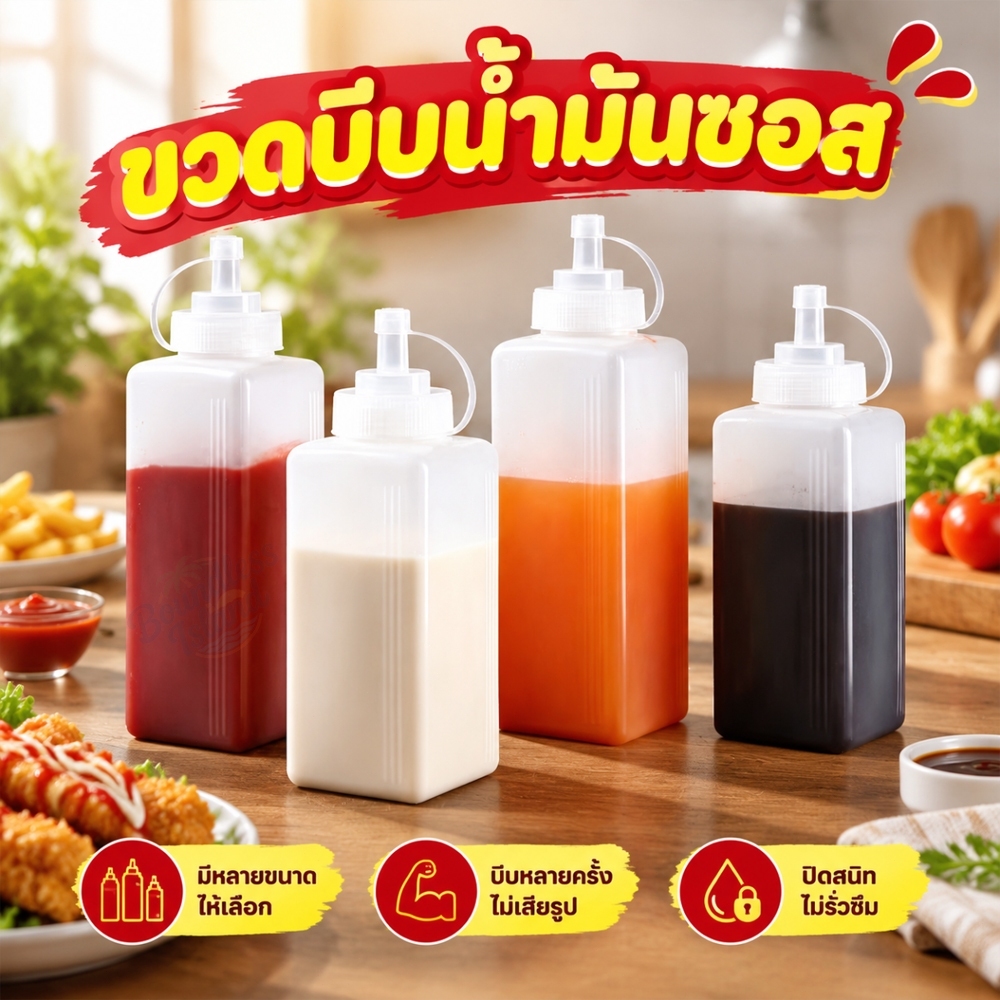 ขวดบีบซอส น้ำเชื่อม สำหรับนมข้น ซอสมะเขือเทศ ขวดบีบ วัสดุอาหาร ปากกว้าง พร้อมฝาปิด