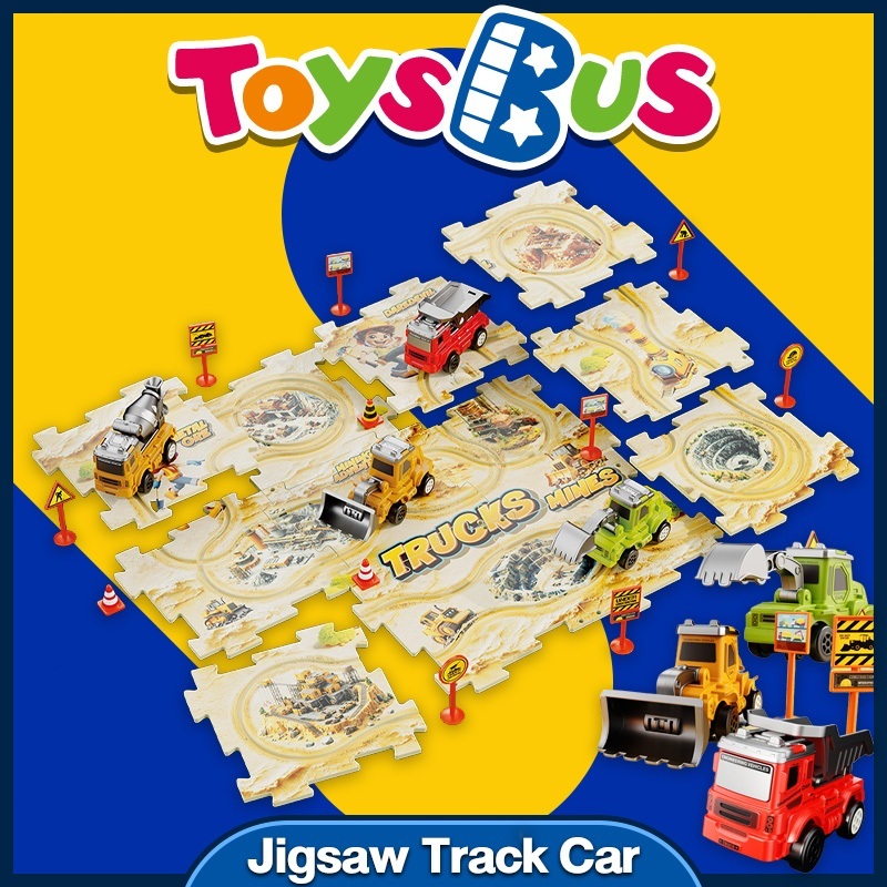 ชุดรถเล่นรางแบบตัวต่อ ต่อกันและประกอบได้ Jigsaw Track Car ของเล่นเสริมพัฒนาการเด็ก 3 ขวบ