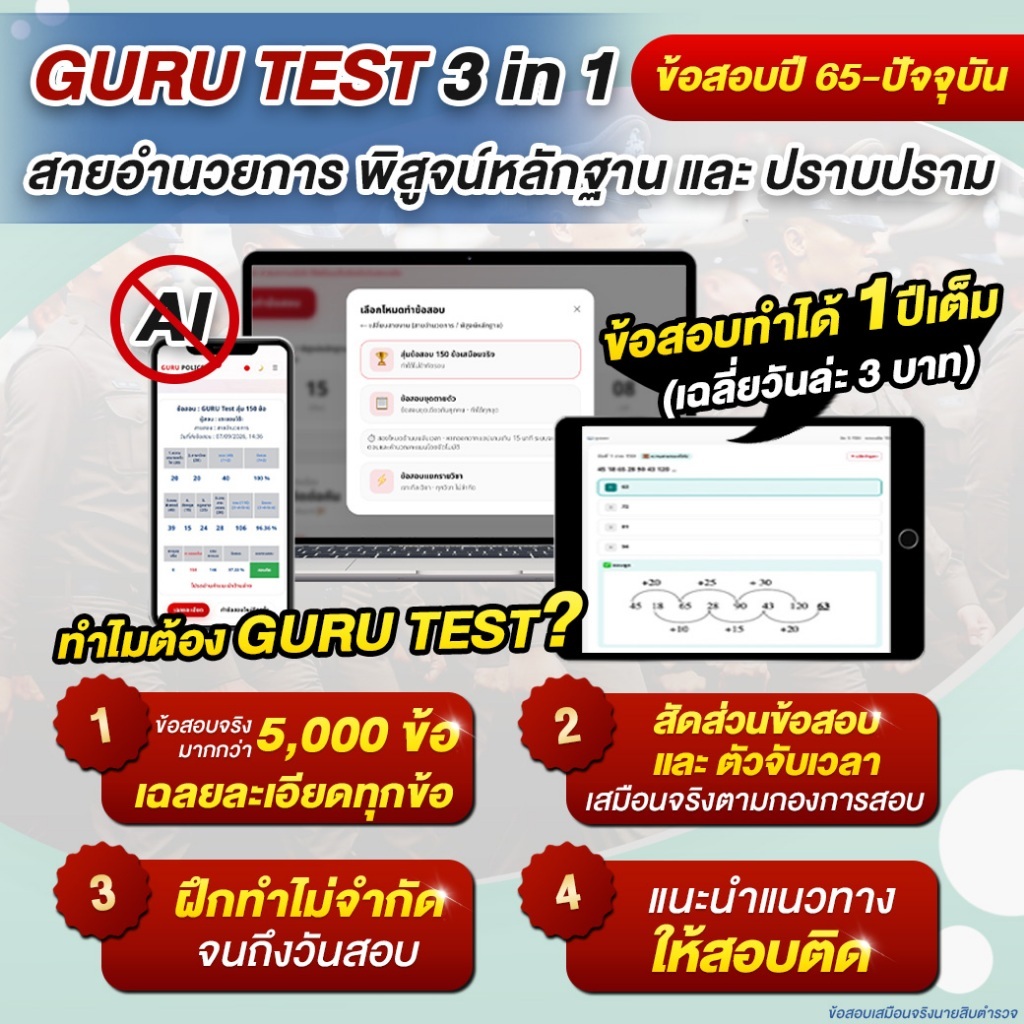 รวมข้อสอบ GURUTEST อำนวยการ พิสูจน์หลักฐาน โดยพี่บัส Guruacademy