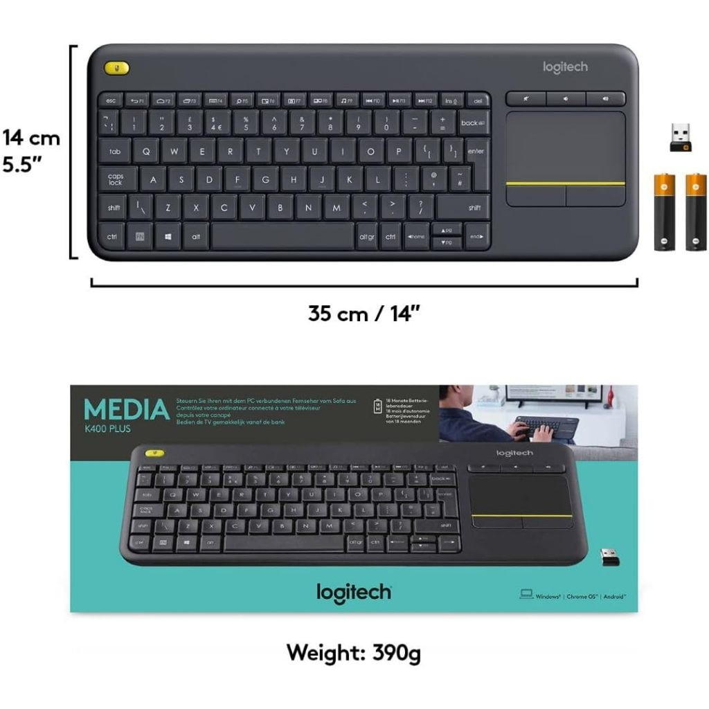 Logitech K400 Plus Wireless Touch TV Keyboard With Easy Media Control | Built-in Touchpad