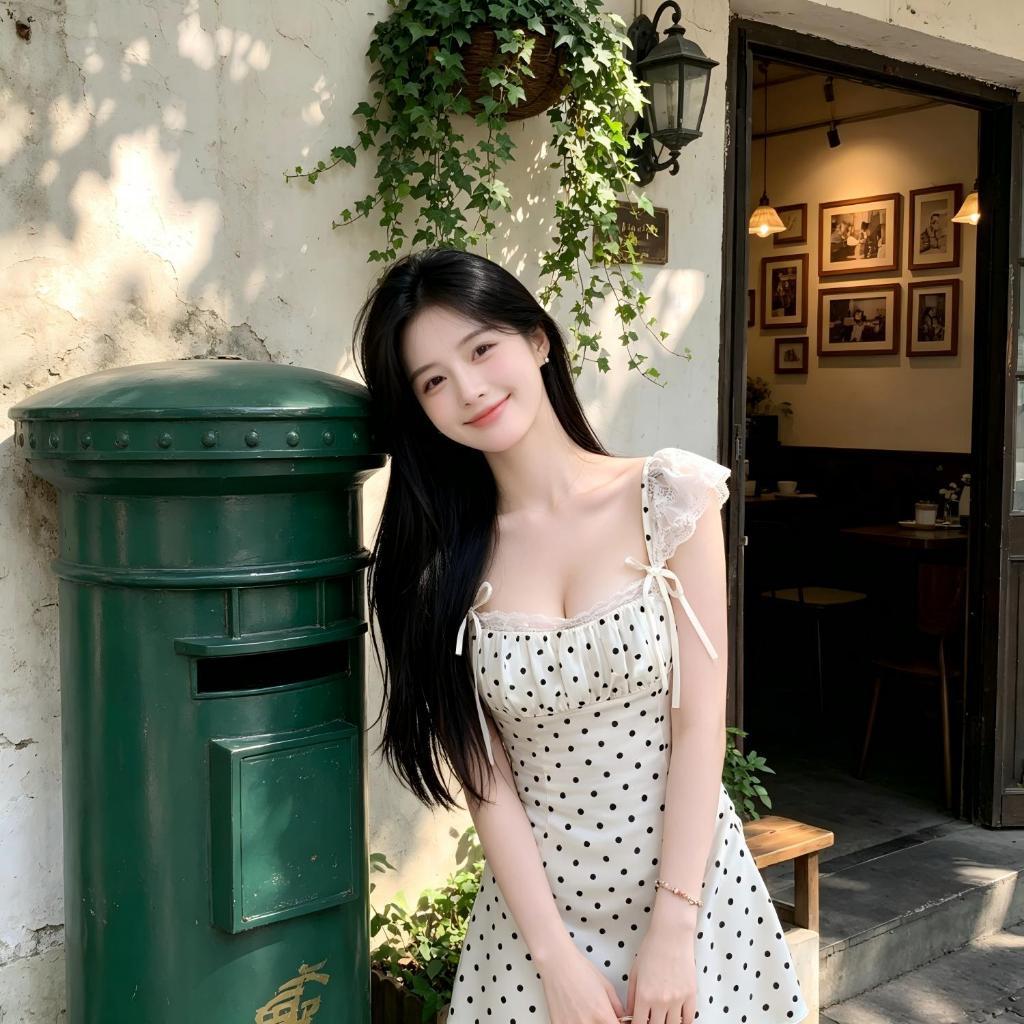 EH CHER ลายจุดลูกไม้ Splice แขนอ่อนหวานแต่งตัว