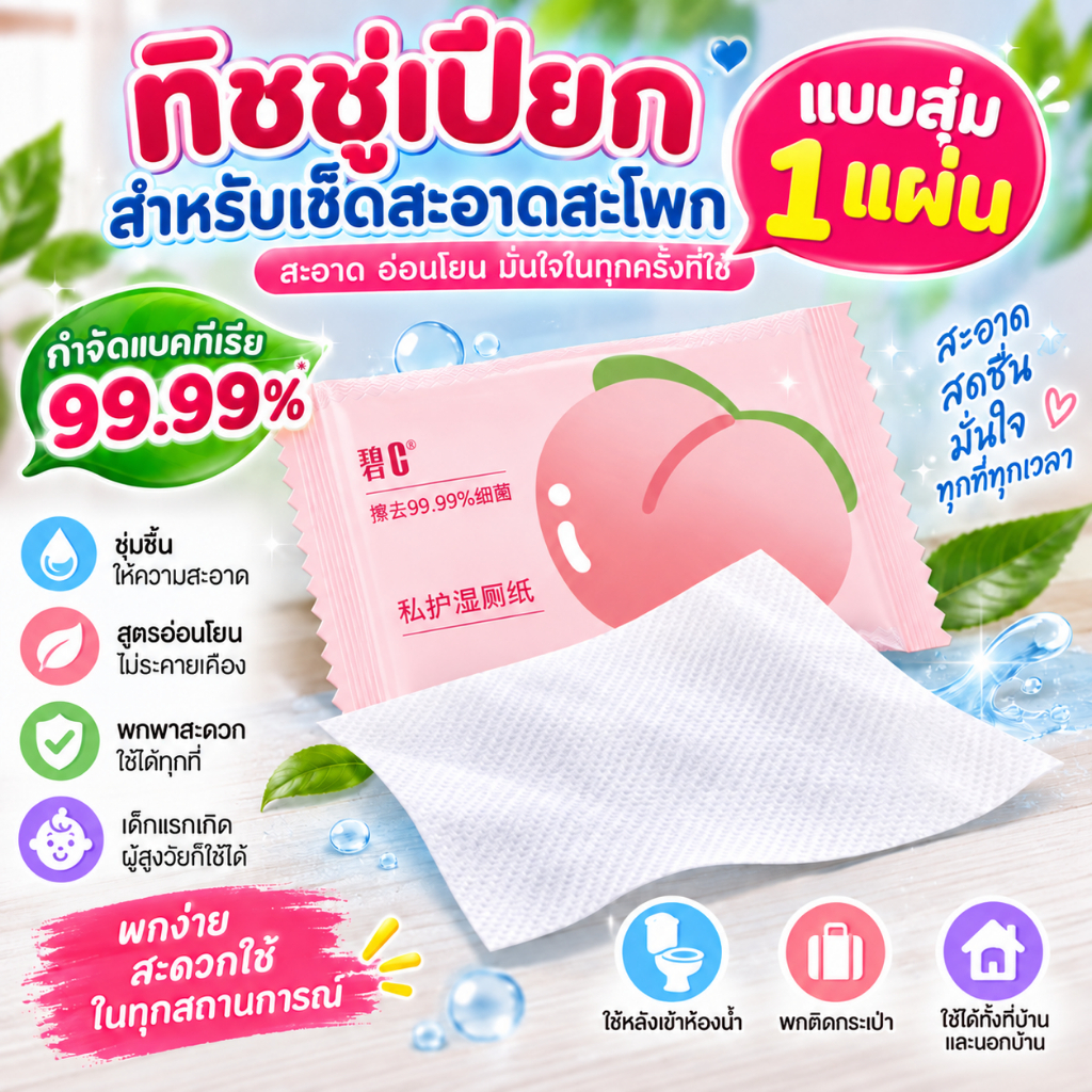 ทิชชู่เปียก แม่และเด็ก 1ซอง ย่อยสลายได้ อ่อนโยน ผ้าเปียก แอลกอฮอล์ ขจัดแบคทีเรีย ใช้ได้ทุกที่