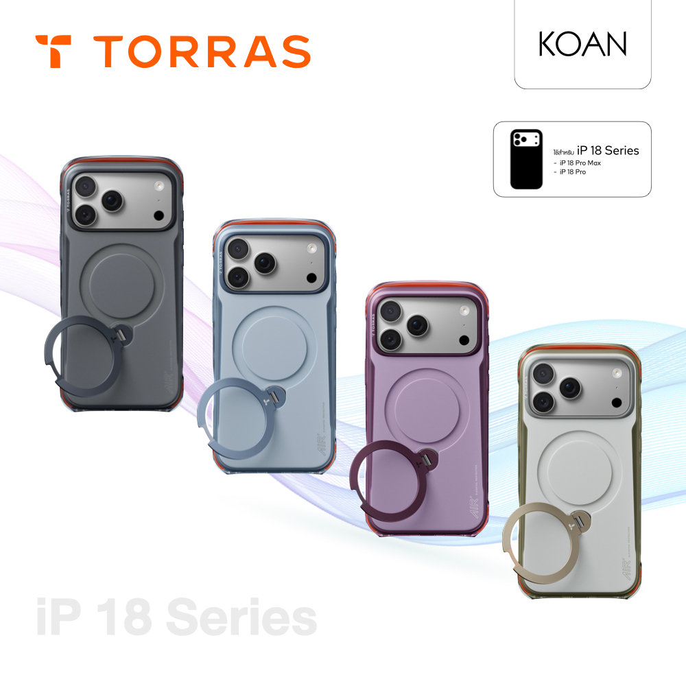 TORRAS เคสกันกระแทก Ostand Q3 Air Pro Series ใช้สำหรับ iPhone 18 Series พร้อม ขาตั้งหมุนได้ 360°