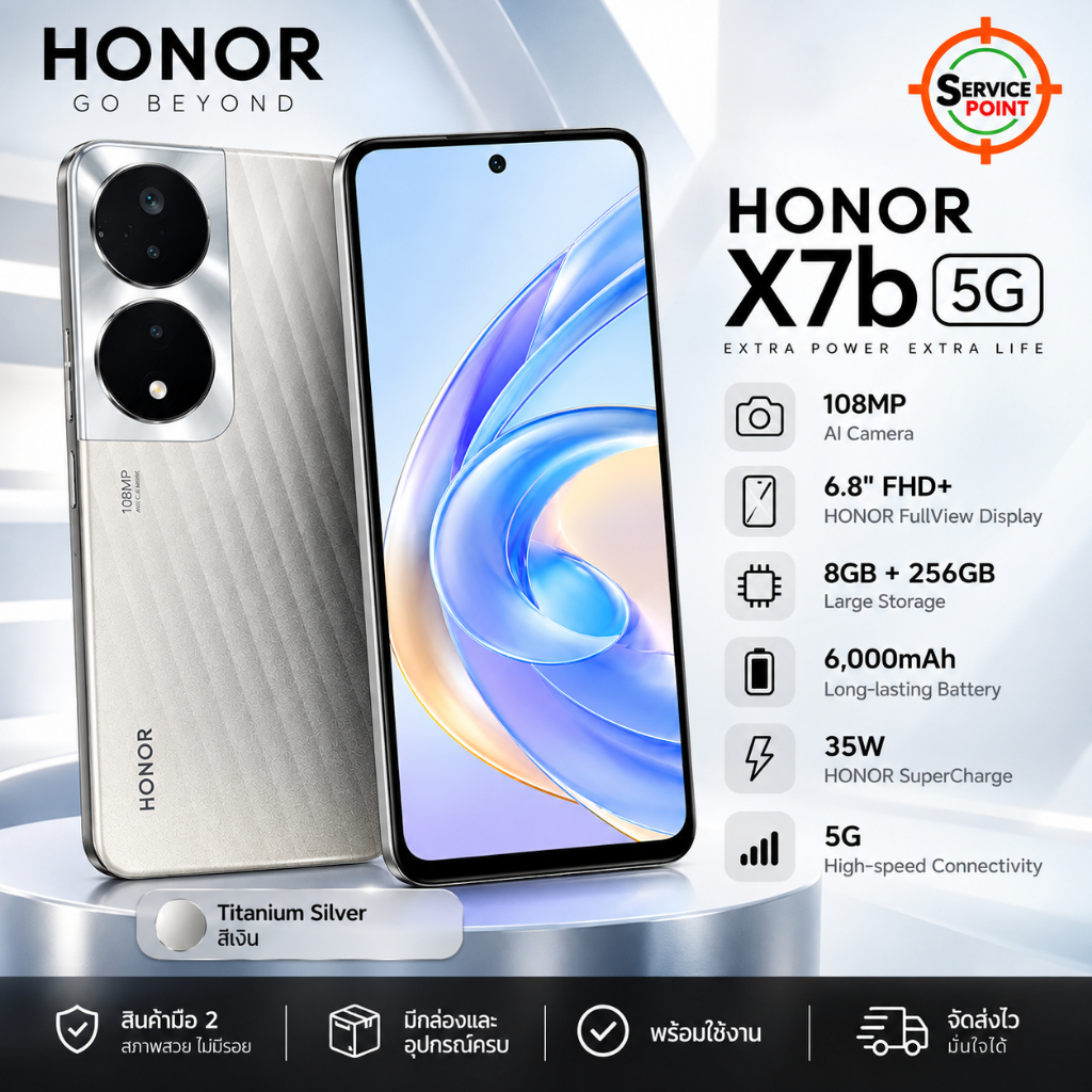(Non-Activate) HONOR X7B 5G มือสอง 8GB+256GB สี Titanium Silver *ไม่ผ่านการใช้งาน*