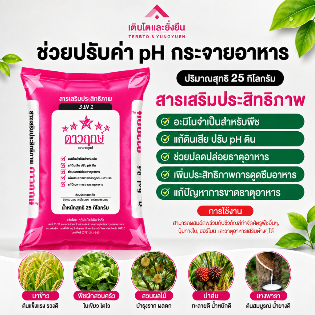 สารเสริมประสิทธิภาพ 25กก. 1กระสอบ 3IN1 ปุ๋ยอินทรีย์ แก้ดินเสีย ปรับpHดิน ดินเปรี้ยว ดินเค็ม