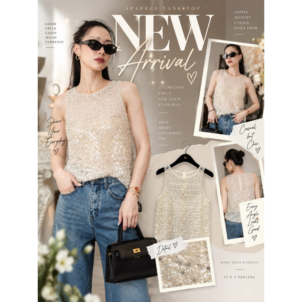 VSHOPBRAND VSB 6805-3 เสื้อแขนกุดปักเหลื่อมคริสตัล  Brand: Vshopbrand