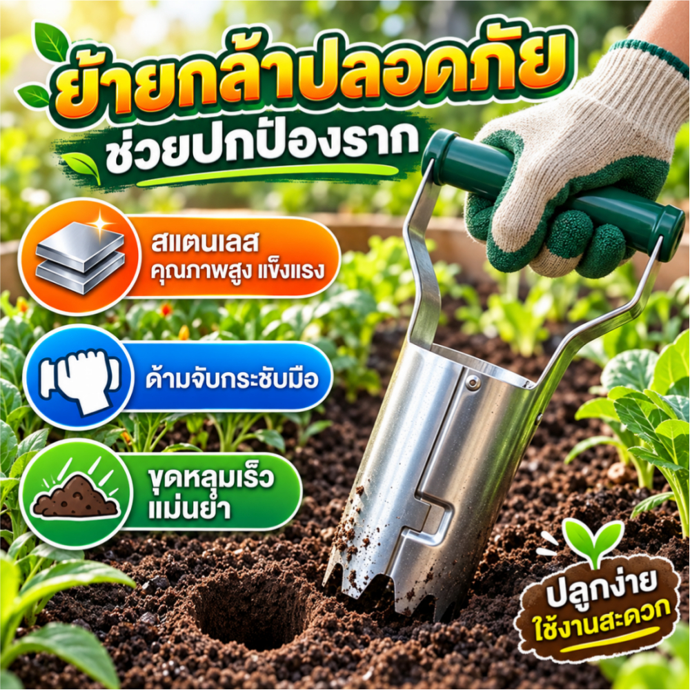เครื่องย้ายปลูกต้นกล้า อุปกรณ์ย้ายกล้าไม้ ที่ขุดดินปลูกผัก ช่วยปกป้องราก ถอนกล้าพร้อมดิน ใช้งานง่าย ที่ย้ายต้นกล้า