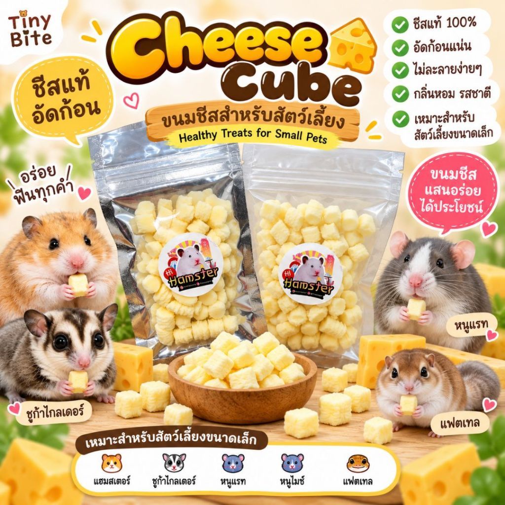 ชีสก้อน cheese cube สำหรับสัตว์เลี้ยง แฮมเตอร์ เม่นแคระ กระรอก ชูก้า