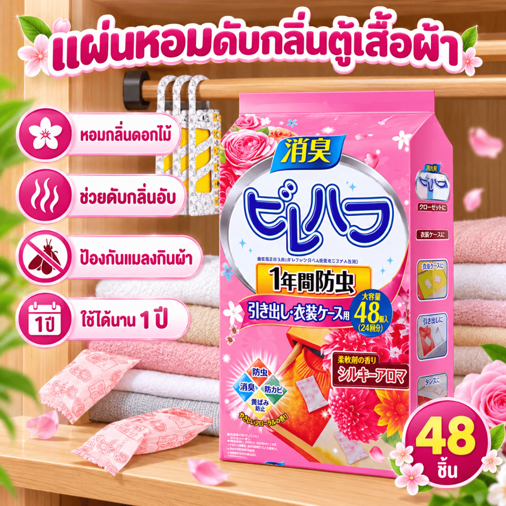 ลูกเหม็นกลิ่นดอกไม้ กันมอดและเชื้อราในตู้เสื้อผ้า หอมนาน ปลอดสารพิษ ใช้ป้องกันเสื้อผ้าและผ้าปูที่นอน
