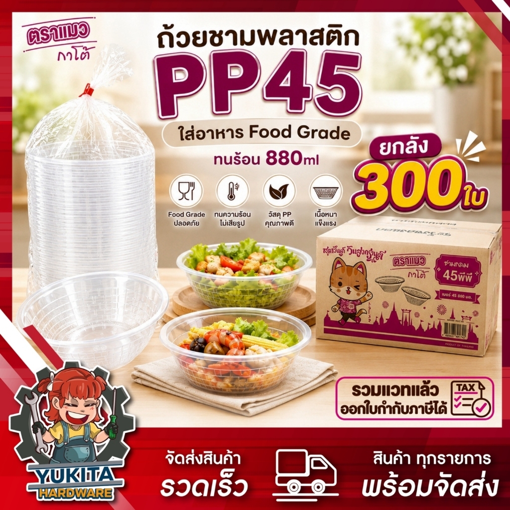 DF ถ้วยชามพลาสติก PP45 *ลังชมพู* 880ml ยกลัง 300ใบ ใส่อาหาร Food Grade ทนร้อน ราคาส่ง ถูกที่สุด เหมาะร้านอาหาร